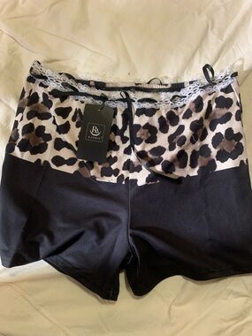 Black & Leopard Print Lace-Trim Pajama Shorts